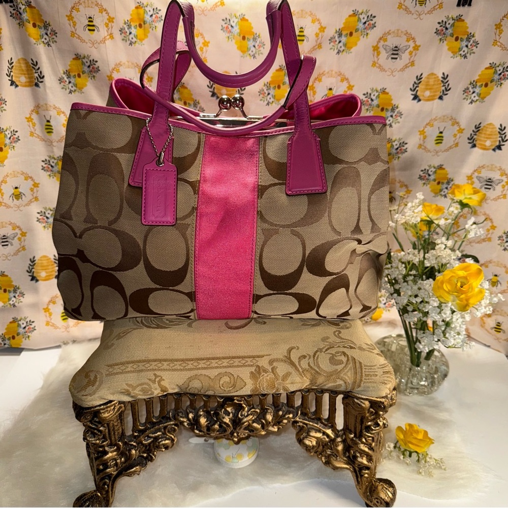 Coach Signature Canvas Tote Bag - Pink and Brown